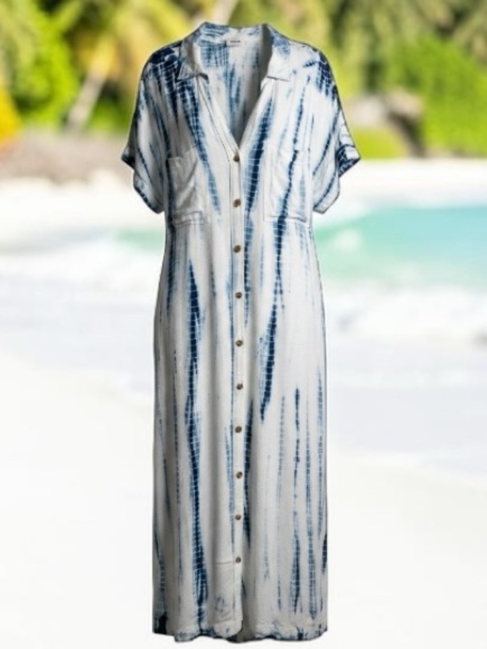 Sonoma Blue & White Tie-Dye Button-Front Maxi Dress